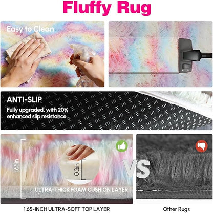 8x10 Area Rugs Living Room, Rainbow Large Plush Fluffy Bedroom Carpet, Non-Slip Upgraded Indoor Thick Soft Rug, Modern Plush Carpet Suitable for Kids Home Decor Aesthetics Dorm.