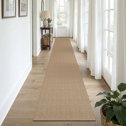 KOZYFLY Boho 2x12 Runners Rugs for Hallway, Long Washable Runner Rug, Woven Non Slip Kitchen Runner, Braided Entryway Rug, Floor Carpet for Entry, Aisle, Hall, Orange Beige/Tan/Brown