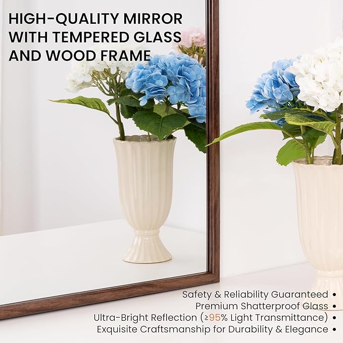 30"x40" Arch Wall Mirror Bathroom Mirror for Wall Mounted, Tempered Glass, Wood Grain Finish Frame Wall Mirror Decorative for Bedroom Living Room Entryway