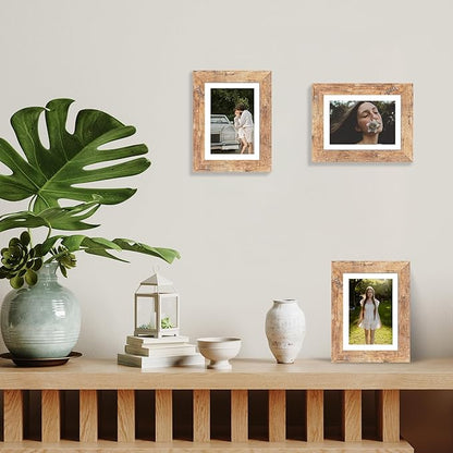 iRahmen 5x7 Picture Frame Set of 2, Rustic Brown Frame with High Definition Glass, Display Pictures 4x6 with Mat or 5 x 7 without Mat, Wood Photo Frame for Table top and Wall Mounting