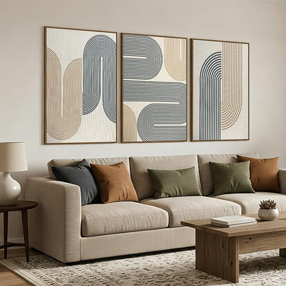 SAFERRYHOME Boho Abstract Textured Wall Art, 3D Neutral Fabric Wall Decor Framed Prints, Large Modern Minimalist Earth Tone Artwork, Black Brown Linen Painting for Home, Office, Living Room, 24"x36"x3