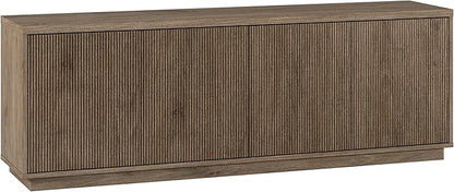 Henn&Hart Fluted TV Stand for TVs up to 75" with 2 Concealed Ribbed Storage Cabinets and Adjustable Shelves for Living Room, Family Room, or Office, Weathered Gray