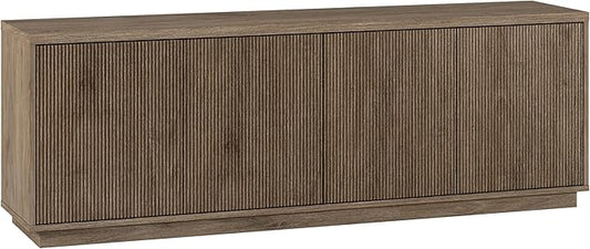 Henn&Hart Fluted TV Stand for TVs up to 75" with 2 Concealed Ribbed Storage Cabinets and Adjustable Shelves for Living Room, Family Room, or Office, Weathered Gray