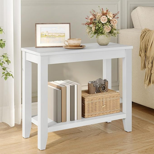 Hoctieon End Table with Double Storage Shelves, Sturdy Wooden Side Table for Living Room, Bedroom, Modern Nightstand Sofa Table for Small Spaces, White