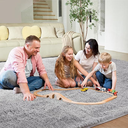 Ultra Soft Rug for Living Room, 8X10 Light Grey Fluffy Shag Area Rug for Bedroom, Modern Shaggy Carpets Fuzzy Rug for Teens Dorm Nursery Home Decor Aesthetic, Upgrade Anti-Skid Durable