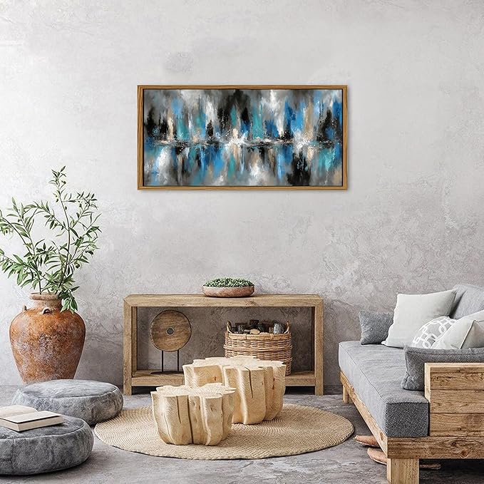 Black and Blue Abstract Canvas Wall Art Neutral Framed Painting for Living Room Office Colorful Brush Stroke Modern Artwork Contemporary Poster Pastel Minimalist Prints Bedroom Home Decorations 20x40
