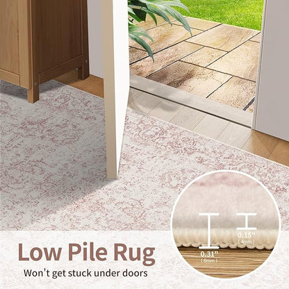 Rugxara 8x10 Pink Area Rug for Living Room & Bedroom, Large Washable Rugs for Nursery,Girls Room,Non Slip, Durable Low Pile Carpet, Vintage Carpets for Office, Dining Room, Kids Room and Farmhouse