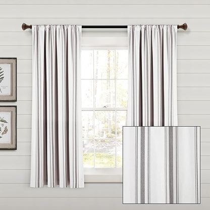 Lush Decor Farmhouse Stripe Yarn Dyed Eco-Friendly Recycled Cotton Window Curtain Panel Pair, 42" W x 63" L, Gray - Classic Modern Rustic Charm - Eco Friendly Cotton Fabric