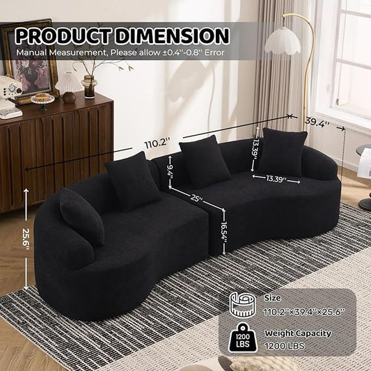 KEIKI Curved Chenille Modular Sectional Couches with Pillows, 4 Seater Oversized Upholstered Luxury Plush Cloud Sofa for Living Room Apartment, Full Compression Sponge,