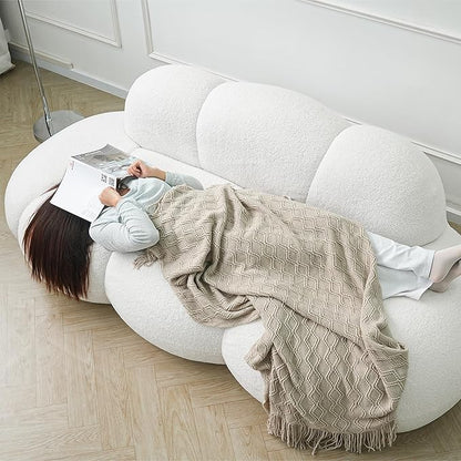 Modern Curved Sofa, 3 Seater, Soft Sherpa Upholstered Sofa, Minimalist Style Comfy Cloud Couch for Living Room Apartment, White