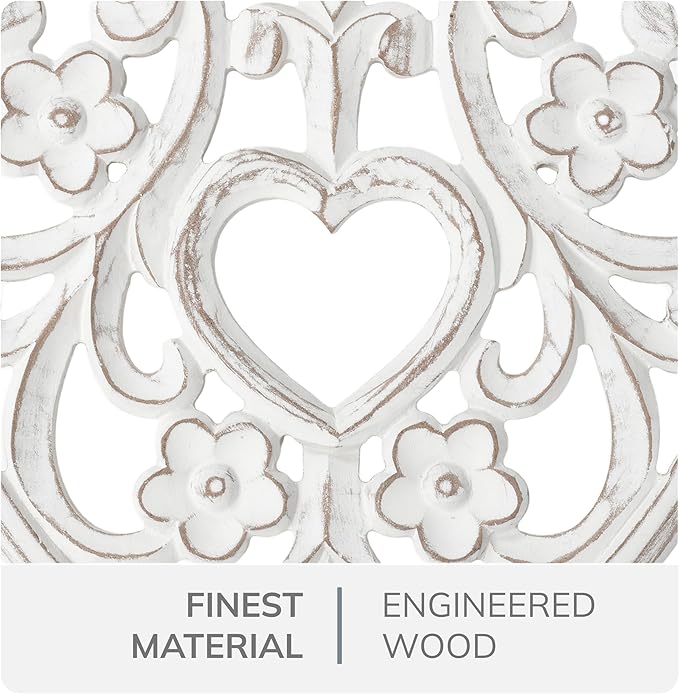 JFY Designs Wall Medallion - Wooden Wall Decor, Hand Carved & Embossed Decorative Wall Sculpture, Boho Farmhouse Wall Art, Perfect for Home, Office or any Living Space - Heart