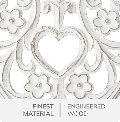 JFY Designs Wall Medallion - Wooden Wall Decor, Hand Carved & Embossed Decorative Wall Sculpture, Boho Farmhouse Wall Art, Perfect for Home, Office or any Living Space - Heart