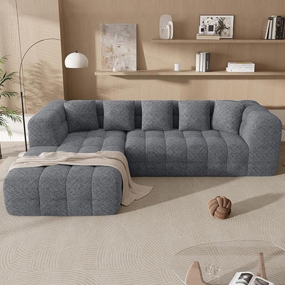 107" Boneless Couch with L - Shaped Chaise, Modern Chenille Modular Sectional Sofa with Tufted Design, Comfy Upholstered Sofa, No - Assembly Sectional Couch, Dark Grey