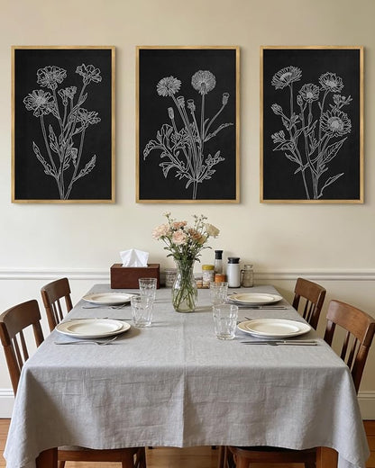 Drsoum Black White Flower Wall Art Vintage Minimalist Floral Wall Hanging Decor Bohemain Botanical Prints Artwork for Bedroom Living Room Hallway 24x36in Natural Framed