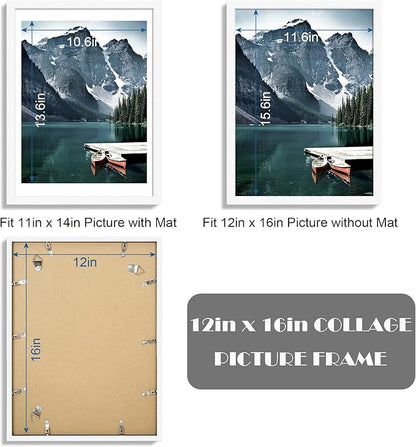 Hongkee 12x16 Picture Frame Set of 3 - Display 11x14 Photo with Mat or 12 x 16 Poster without Mat, Wall Mounting Horizontal and Vertical, White
