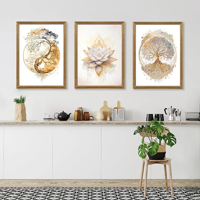 ICHZUMW Tree of Life Zen Canvas Wall Art, Yoga Room Wall Decor, Abstract Lotus Flower Yin Yang Taichi Paintings, Spiritual Pictures Prints Artwork, Living Room Bedroom Spa Meditation Space, 12x16in