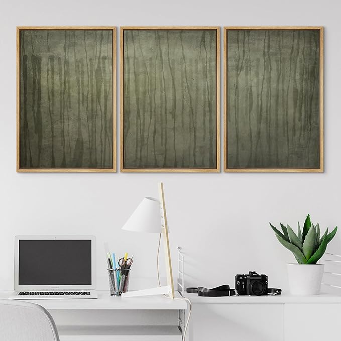 SIGNLEADER Framed Canvas Print Wall Art Set Olive Green Abstract Line Minimalist Earthy Illustrations Minimal Decorative Bohemian Nordic for Living Room, Bedroom, Office - 24"x36"x3 NATURAL