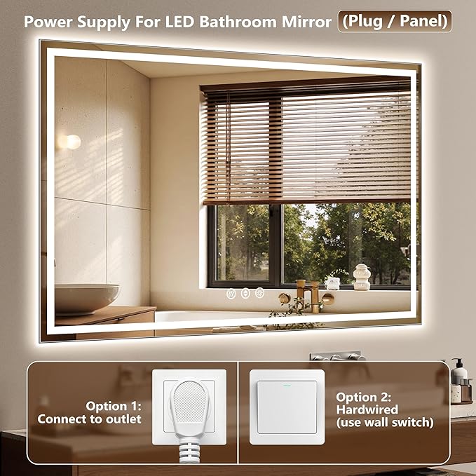 60x36 Inch LED Lighted Bathroom Mirror - Anti-Fog Vanity Mirror with Dimmable Front & Backlit, 3 Color Temp, Smart Memory - Shatterproof HD Glass, IP54 Waterproof Wall Mounted for Makeup Shaving