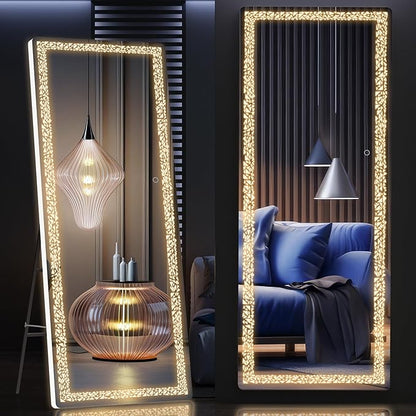 Hasipu 62" x 17" Full Length Mirror with LED Lights, Full Body Mirror with Triangle Pattern Light, LED Free Standing Floor Mirror, Wall Mounted Mirror Dimming & 3 Color Modes (White)