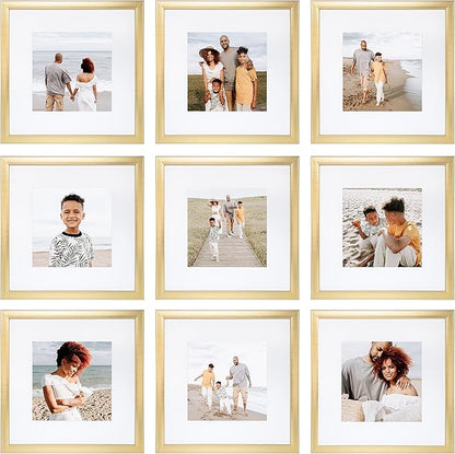 Sheffield Home 9 Piece Gallery Wall Frame Set, 12x12 in. Matted to 8x8 in. (Gold)