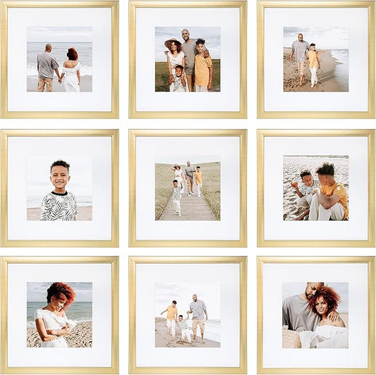 Sheffield Home 9 Piece Gallery Wall Frame Set, 12x12 in. Matted to 8x8 in. (Gold)