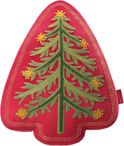 Phantoscope Merry Christmas Tree Decorative Throw Pillow, Velvet Beads Embroidery 3D Shaped Cushion, Suitable for Sofas, Living Rooms, and Beds, Red, 18 x 14 in