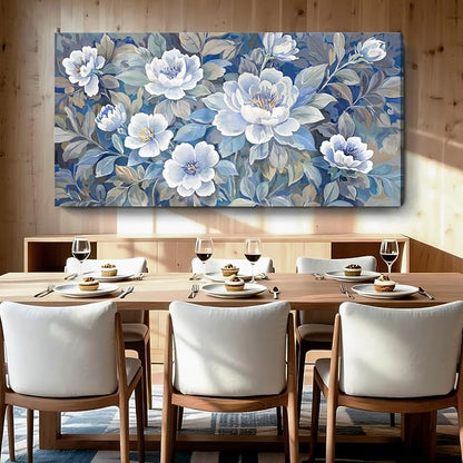 amatop Extra Large Blue White And Gray Plant Canvas Wall Art; Modern Abstract Flower Print Picture For Living Rooms, Dining Rooms, Bedrooms, Offices, And Meeting Rooms. 58X29 Inches.