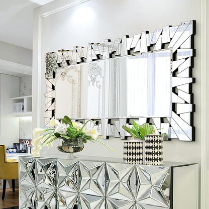 24" X 47" Large Mirror for Wall Decor, Elegant Mirror for Living Room Decor with Mosaic Tiles and Beveled Edge, Contemporary Bathroom Mirror Hang Horizontally or Vertically
