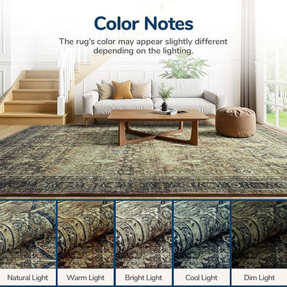 Lessymo Washable Area Rug for Living Room,8x10 Dark Brow Large Rugs with Non-Slip Backing,Soft Boho Carpets for Bedroom Dining Room Nursery Home Office
