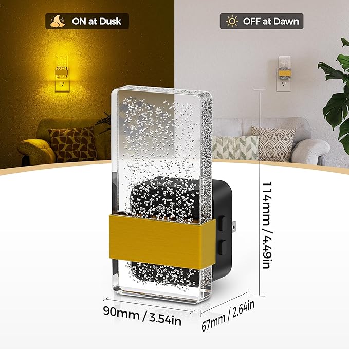 DORESshop LED Night Lights Plug into Wall, 3 Level Dimmable Night Light, Rotatable Bubble Decorative Nightlight, Dusk to Dawn Sensor, Wall Sconce-Style Design Nightlights for Bathroom, Hallway, RGB