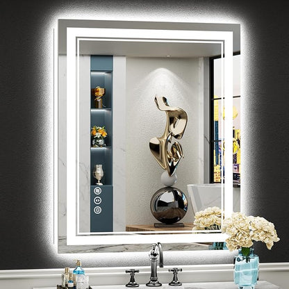 28x36 LED Bathroom Mirror with Lights, Backlit and Front Lit Anti-Fog Lighted Vanity Mirrors for Bathroom Wall, Dimmable, 3-Color Light, Memory, Shatter-Proof, HD Tempered Glass, CRI＞90