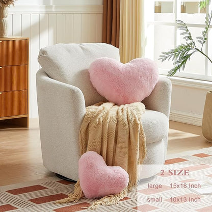 EastTree Heart Pillows, Pink Heart Shaped Pillows, Love Throw Pillows Gifts, Ultra Soft Faux Rabbit Fur Cute Pillows, Women Girls Kid Room Decor 10x13 Inch