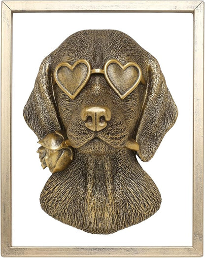 Newinhome Animal Heads Wall Decor (Includes Metal Frame) Resin Animals Sculptures Dog Head Wall Hanging Decoration Gold vintage Wall Sculpture for Living Room Bedroom Office(Dachshund)