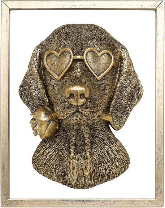 Newinhome Animal Heads Wall Decor (Includes Metal Frame) Resin Animals Sculptures Dog Head Wall Hanging Decoration Gold vintage Wall Sculpture for Living Room Bedroom Office(Dachshund)