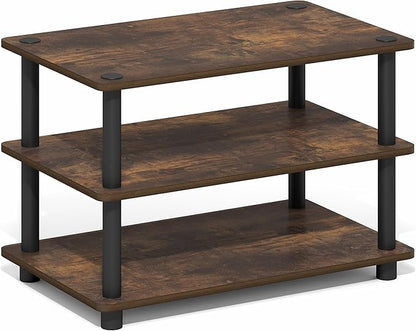 Furinno Turn-N-Tube TV Stand, 3-Tier Corner Entertainment Center with Open Shelves, Toolless TV Console for TV up to 32 Inch, Open Back, Easy Assembly, for Living Room, Bedroom, Amber Pine