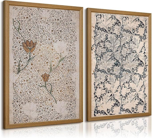 Vintage Botanical Wall Art Prints Set of 2 Antique Sketch Wall Art Decor Neutral Flower Canvas Wall Art Floral Pictures Farmhouse Painting Vintage Floral Artwork for Room Bedroom 16x24 Inch Framed