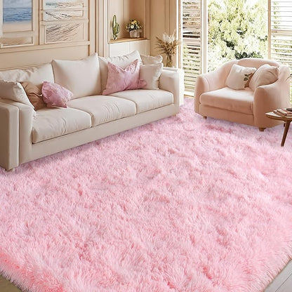 qulint 10x14 Area Rugs for Living Room, Large Fluffy Pink Rugs for Bedroom Girls Soft Shag Shaggy Modern Carpet, Fuzzy Alfombra for Dorm Room Kid Room Playroom Home Decor (10ft x 14ft, Pink)