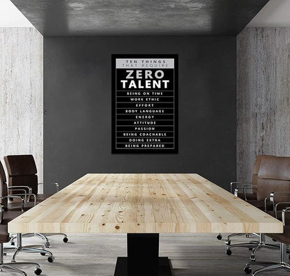 Black and White Inspirational Framed Office Wall Art Ten Things That Need Zero Talent Motivational Canvas Paintings Ready to Hang-24x36 inches