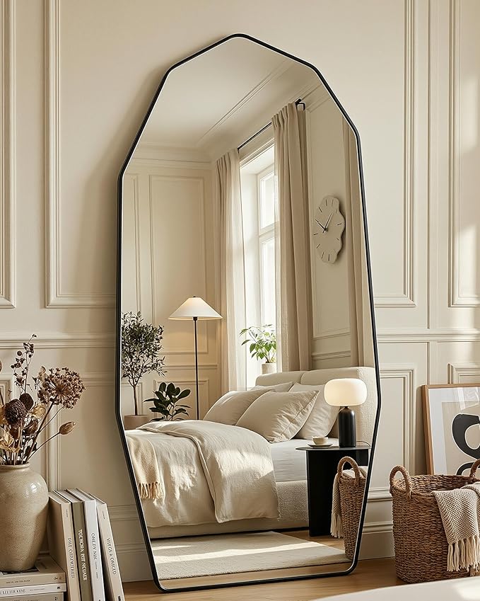 Antok Full Length Mirror, 76"x34" Floor Mirror, Free Standing Wall Mounted or Leaning Full Body Mirror with Aluminum Alloy Frame, Diamond Irregular for Bedroom Entryway Cloakroom, Black