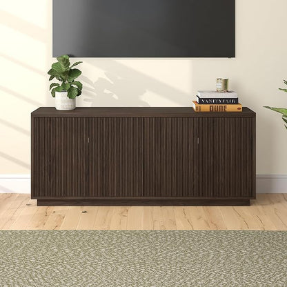 Henn&Hart Fluted TV Stand for TVs up to 65" with 2 Concealed Ribbed Storage Cabinets and Adjustable Shelves for Living Room, Family Room, or Office, Rich Brown