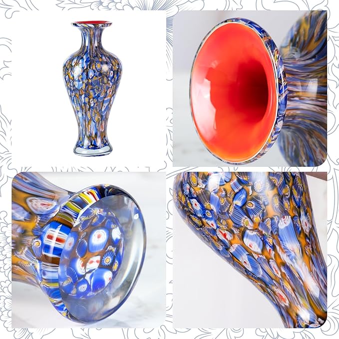 KAMMAK Colored Glass Vase, Beautiful Hand Blown Decorative Vase, Modern Art Vase for Flower Mantle Dining Table Centerpiece, Entryway Living Room Wedding Decoration, 8HPHR017