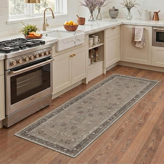 GENIMO Runner Rug 2x5 Non Slip Machine Washable Vintage Hallway Runner Rug, Low Pile Lightweight Rugs for Entryway, Hallway, Kitchen and Corridor, Dusty Brown