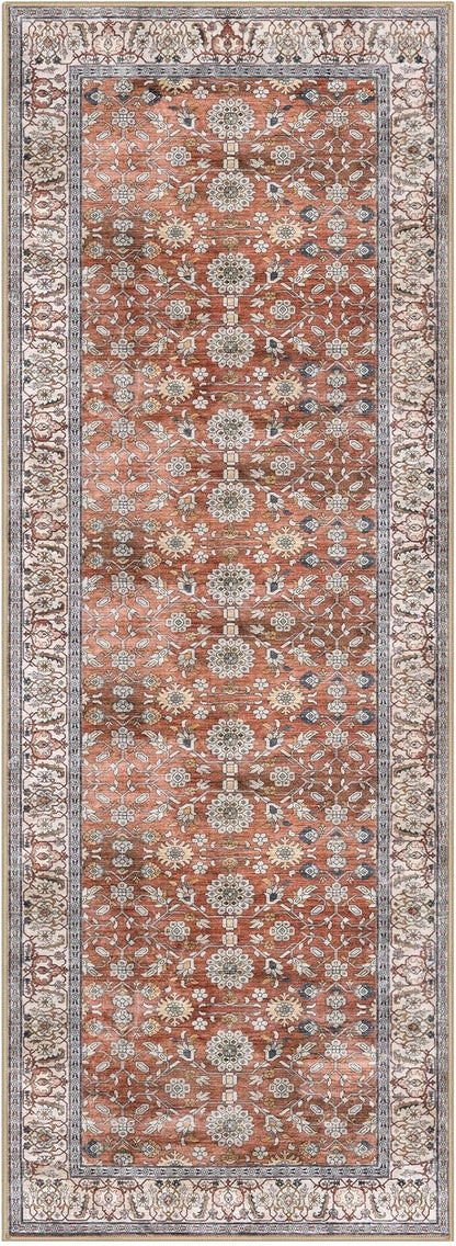 KUTA Vintage Wide Runners for Hallways 3x8 ft Washable Kitchen Runner Red Clay Non Slip Rubber Backed Hall Runners Entryway Runner Rugs Floor Carpet for Indoor Backdoor Bedroom Kitchen