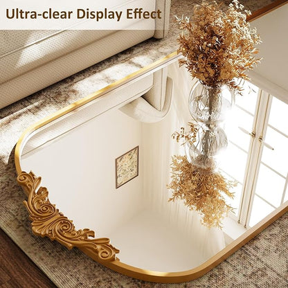 GLSLAND 71"x 32" Gold Vintage Arched Full Length Mirror - Large Carved Standing Floor Mirror with Metal Frame for Bedroom/Living Room/Entryway