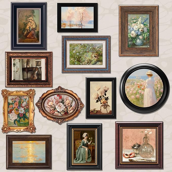 Pinkunn 12 Pcs Vintage Picture Frames for Wall or Tabletop Display Ornate French Country Frames Vintage Farmhouse Decor Antique Wall Art Set for Gallery Bedroom Living Room, No Photos