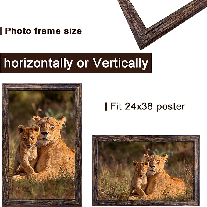24x36 Picture Frame set of 3, Woode Frame brown, Vertical & Horizontal Wall Hanging Large Studio Gallery Poster Frame for Photos, Posters - Art Prints best gift