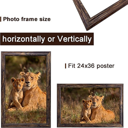 24x36 Picture Frame set of 3, Woode Frame brown, Vertical & Horizontal Wall Hanging Large Studio Gallery Poster Frame for Photos, Posters - Art Prints best gift