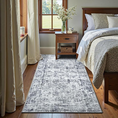 HOMORE Hallway Runner Rugs 2x6 Gray Rug for Bedroom, Washable Abstract Kitchen Rug Non Slip Rugs for Kids Nursery Room Vintage Carpet for Dorm Entryway