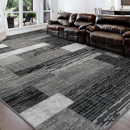FlyDOIT Modern Geometric Patchwork Area Rug, 7x10 Grey Large Rugs for Living Room, Rockwood Collection Indoor Rugs for Bedroom, Throw Carpet Floor Decor for Entryway Dining Room Office Nursery