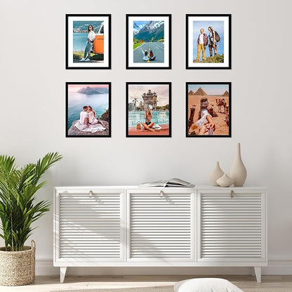 FIXSMITH 8x10 Picture Frame Set of 6, Black Photo Frames Bulk with HD Plexiglass, Display Pictures 5x7 with Mat or 8x10 Without Mat, Multi Picture Frames Collage for Tabletop or Wall Display